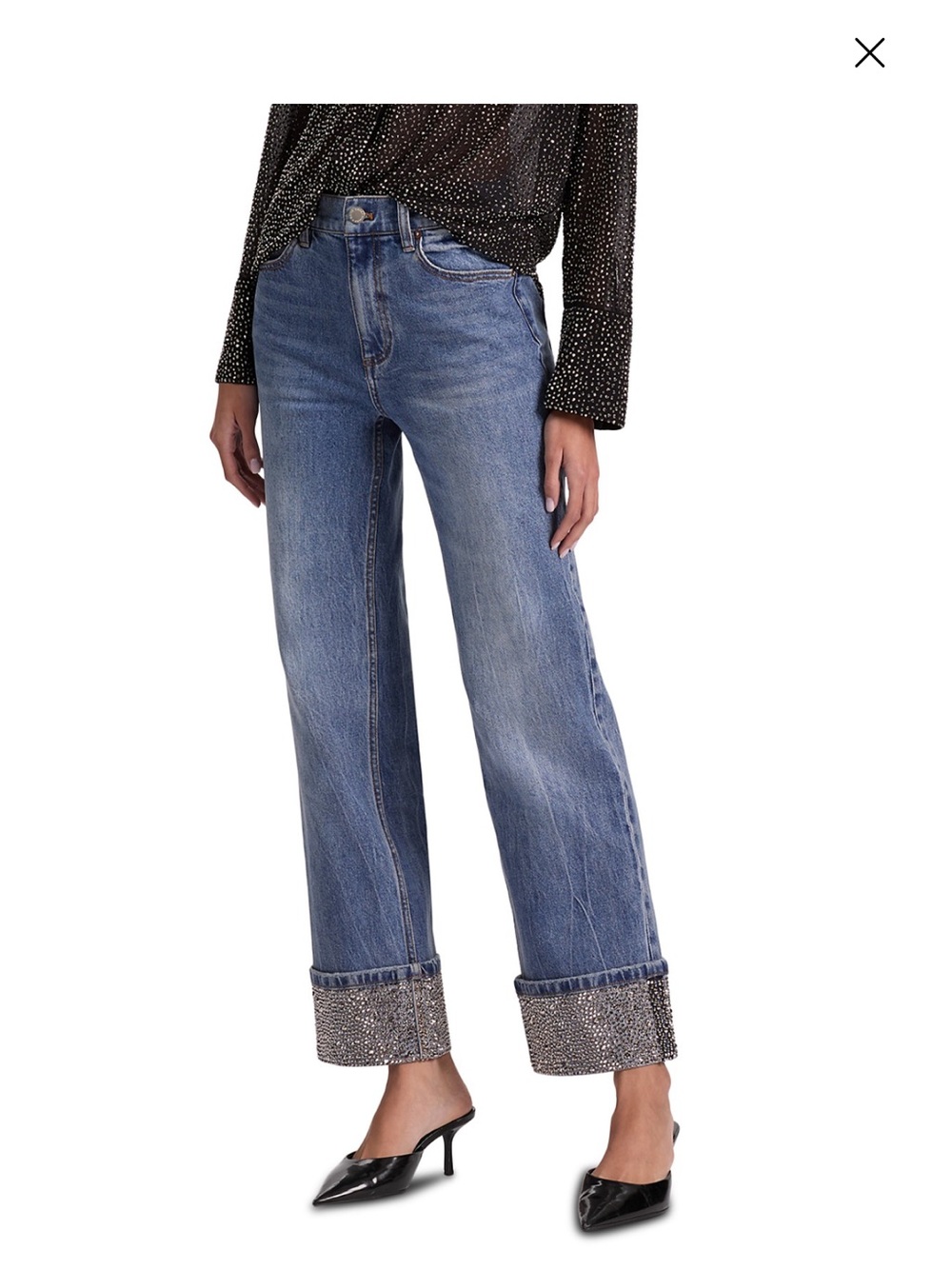 NWT - Alice + Olivia High Rise Embellished Straight Jeans Weezy in Brooklyn Blue - Picture 15 of 16